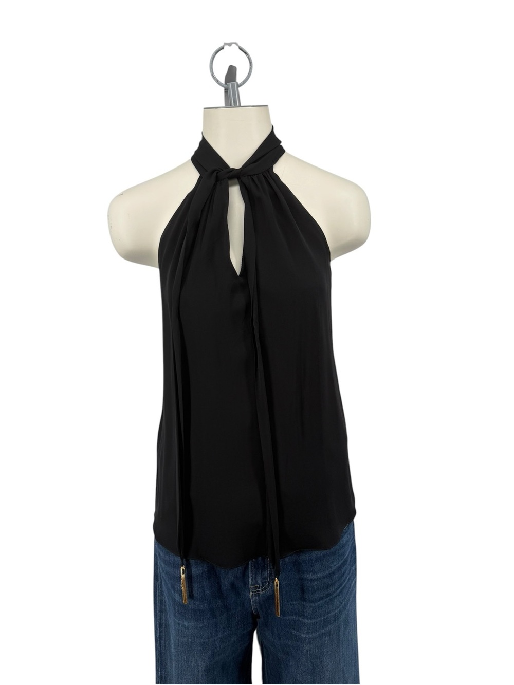 Milly Black Halter Tie-Neck Tank Top